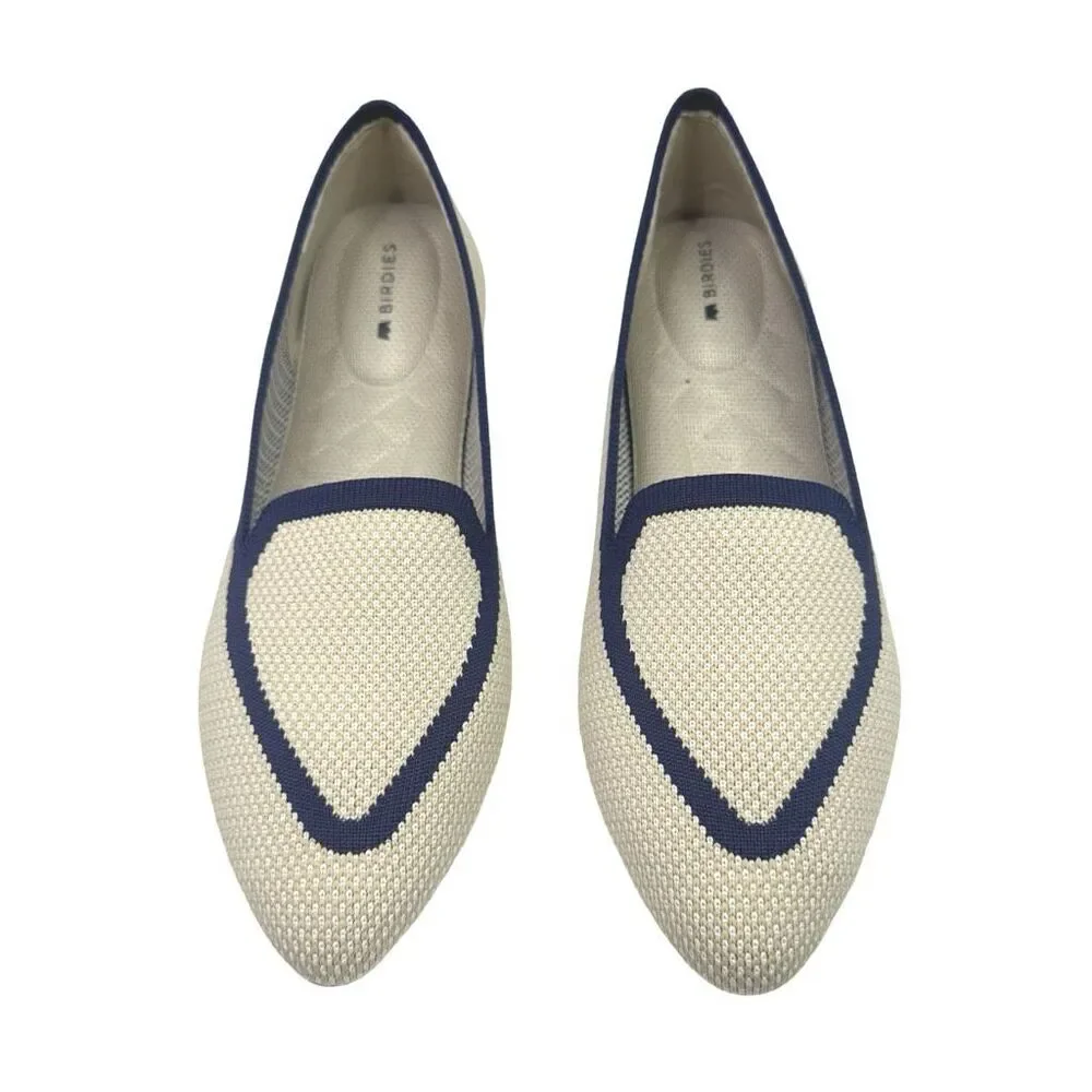 Birdies The Blackbird Eggshell / Navy Loafer Flats - Size 8.5